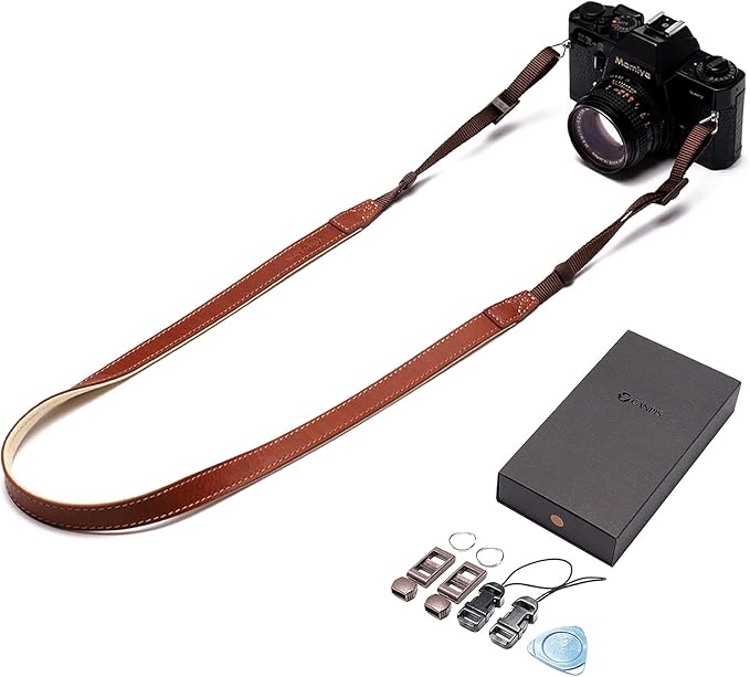 CANPIS CP008 Camera Shoulder Neck Strap compatible with Canon Nikon Leica Fuji Sony Olympus etc. Brown Color, Adjustable Length, Slim with Flocking Comfortable Pad