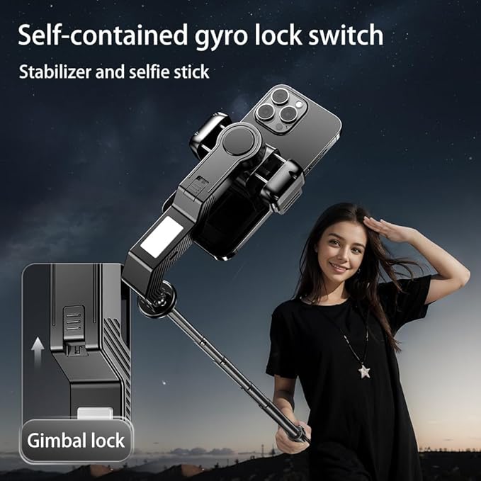 Selfie Stick Gimbal Stabilizer, Single Axis Stabilizer Selfie Stick with Light Tripod 360° Rotation with Remote Control for iPhone/Andriod for Vlog Live Broadcast TIK Tok YouTube Vlogging