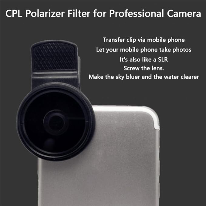 37mm CPL Filter, Universal Circular Polarizer Lens Filter, Cell Phone Lens Accessory Kit, Includes CPL Lens and Lens Clip