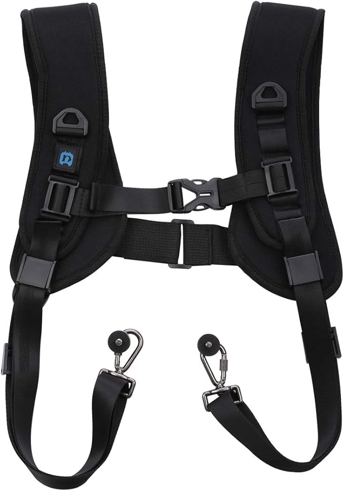 PULUZ Dual Camera Shoulder Harness Quick Release Double Camera Tether Strap Soft Pad Decompression Strap Belt With 1/4 inch Screw for DSLR SLR Cameras
