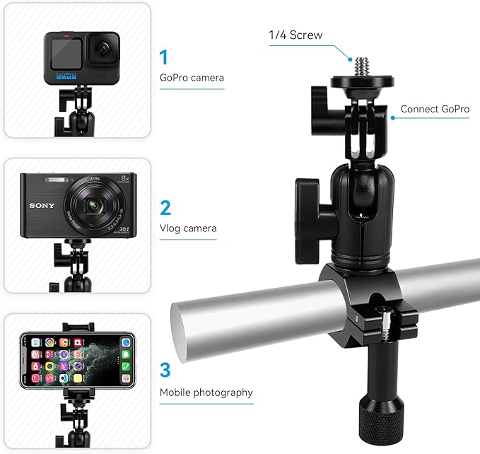 YUSEN Super Clamp Camera Mount with 1/4" Screw Bike/Bicycle/Motorcycle Handlebars Mount Compatible with DSLR Camera/Gopro/LED Lights/Ronin-M/Ronin MX/Freefly MOVI