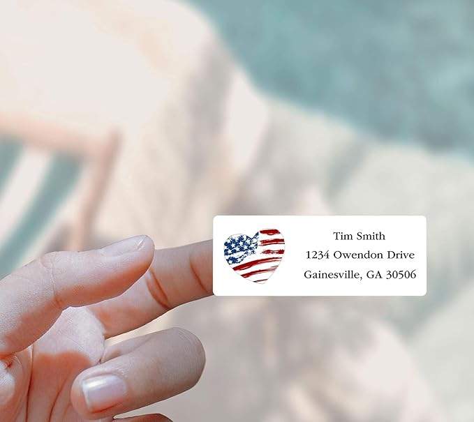 Address Labels Personalized Return Address Labels, 2.6" x 1" Patriotic Flag July 4 Custom Mailing Label for Envelopes (30-1200) Customized Self Adhesive Stickers Printable Mail Envelope Adress Label