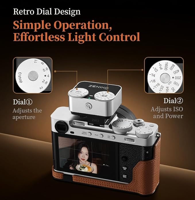 ZA12 Camera Flash Light, Dual-Dial 6500K±200K Camera Flash for Fujifilm X-T30 X-T5 Sony ZV-E10 Nikon Panasonic Olympus Ricoh GR3/4 SLR Cameras Hot-Shoe Battery Type-C Charge(ZA12-Silver)