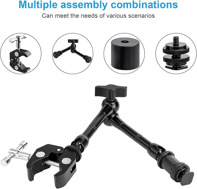 FOMITO 11 inch Articulating Magic Arm + Super Clamp for DSLR Rig Camera to LCD Monito, LED Video Light