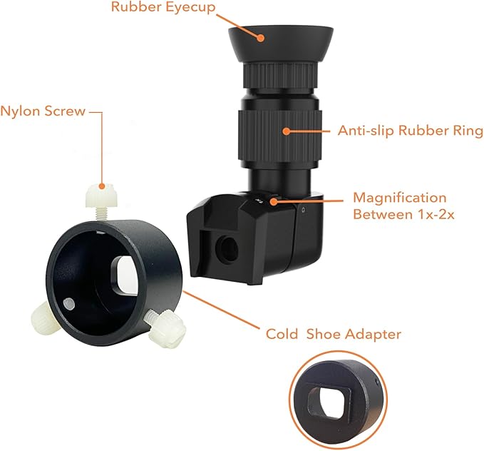 Right Angle Viewer for Polar Scope with Metal Adapter: Crystal-Clear and Easy Polar Alignment | Built in Diopter(1x-2x Zoom) - 90 Degree Viewfinder for Finder Scope Camera & Telescopes/No More Crouch