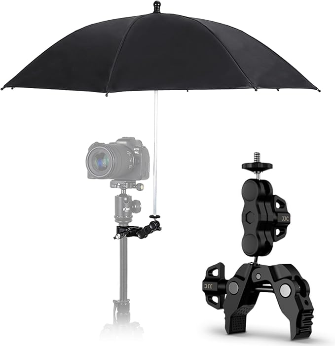 65CM/25.59" Camera Tripod Umbrella with Super Clamp, 360° Adjustable Camera Rain Cover Sun Shade Weather Guard Umbrella for Canon Nikon Sony Fujifilm Xbotgo Cameras Outdoor Photographing Filming