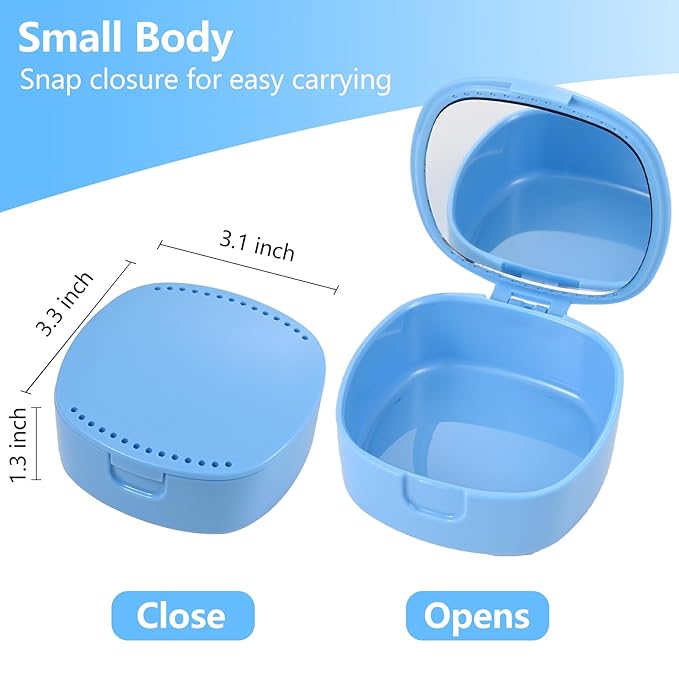 Retainer Case with Mirror & Ventilation Holes for Night Guards, Sky Blue