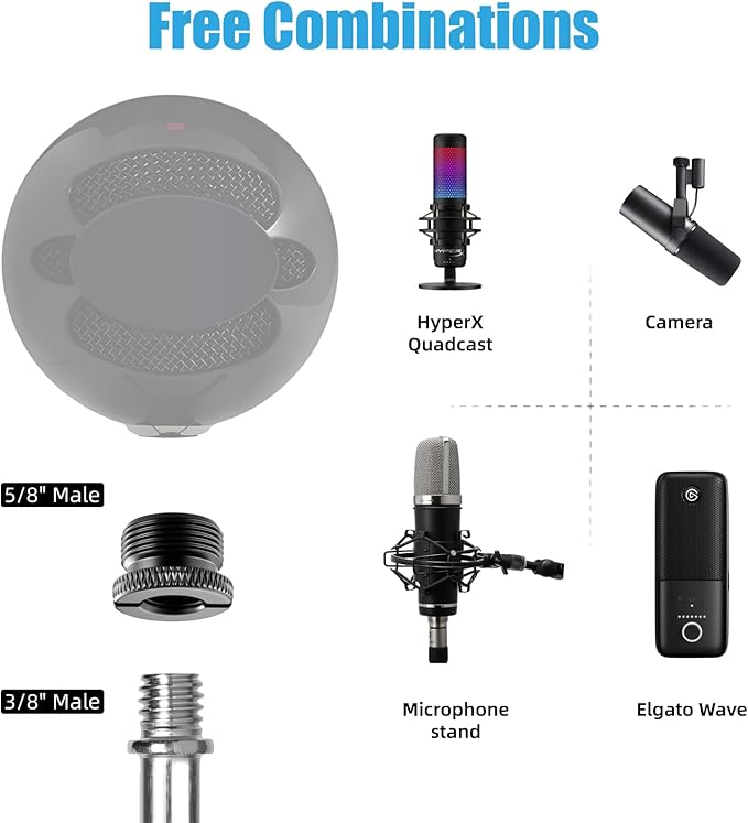8 Pack Mic Stand Adapter 5/8 Female to 3/8 Male and 3/8 Female to 5/8 Male, 5/8 Female to 1/4 Male and 1/4 Female to 5/8 Male Screw Thread Adapter Mic for Microphone Stand Boom Arm Camera Tripod