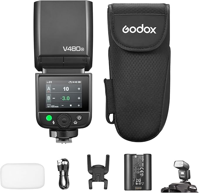GODOX V480-N V480N Wireless Camera Flash Lithium Battery Flash Light 2 inch Touch Screen Supports ETTL High-Speed Sync X-triggering System Compatible with Nikon D7000 D7200 D850 D6600 D6500