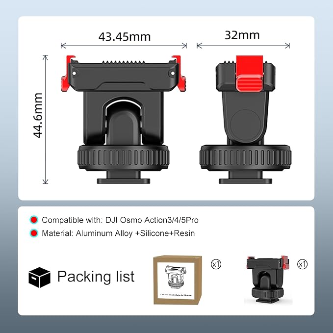 Cold Shoe Adapter Magnetic Quick Mount Compatible for DJI Osmo 360, Tripod Mount with 1/4" Screw Compatible for DJI Action 5 Pro/4/3 Action Camera DSLR Photography Accessories, 150°Tilt Adjustable
