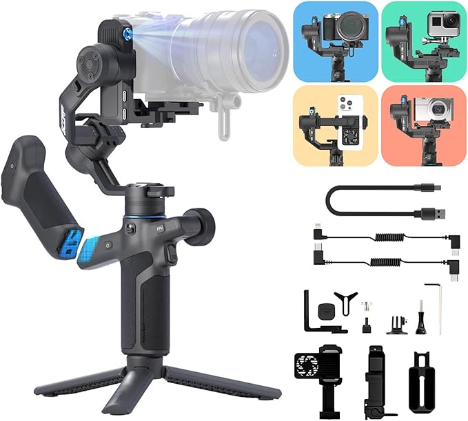 FeiyuTech SCORP Mini-3-Pro Gimbal Stabilizer for Camera, Mirrorless/Compact/Action Cameras,Smartphone,18m AI Tracking,Detachable Remote Handle, 3-Axis Handheld Stabilizer for Sony/Canon,4.4lbs Payload