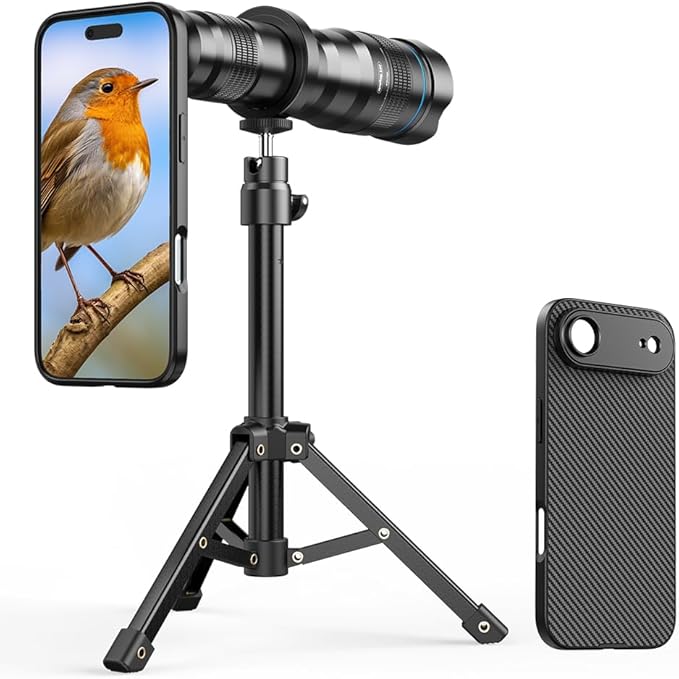 APEXEL 36x Telephoto Lens Compatible with iPhone Air | Photography for Travel, Birdwatching, Exploration | Kit with Sturdy Metal Tripod and Threaded Phone Case