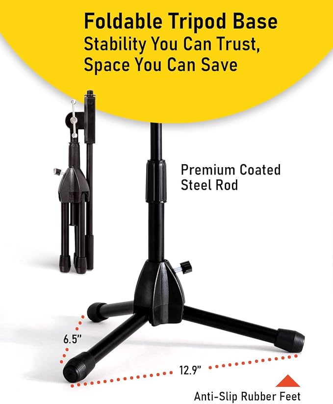 Stage Rocker Foldable Tripod Low-Profile Mic Boom Stand, 2 Pack - Height Extending from 9.6'' to 16.9'', w/Adjustable Telescoping Arm Up to 9'', Lightweight, Black, Powered by Hamilton(SR610121B-2PK)