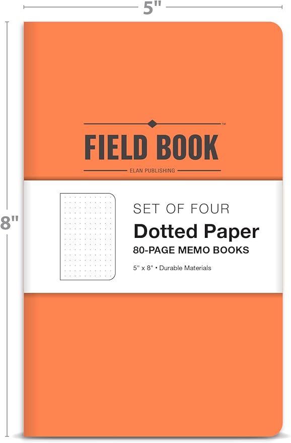 Elan Publishing Company Field Notebook/Journal - 5"x8" - Orange Cover - Dot Grid Book - Pack of 4