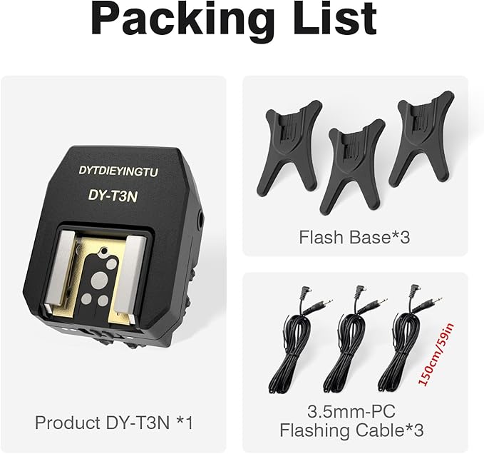 DY-T3N for Nikon Camera Flash Hot Shoe Adapter Mount Top-Mounted Expansion Accessory: Multi-Flash synchronous Shooting with Cable Converter A Set with 3 Wires (DY-T3N N03)