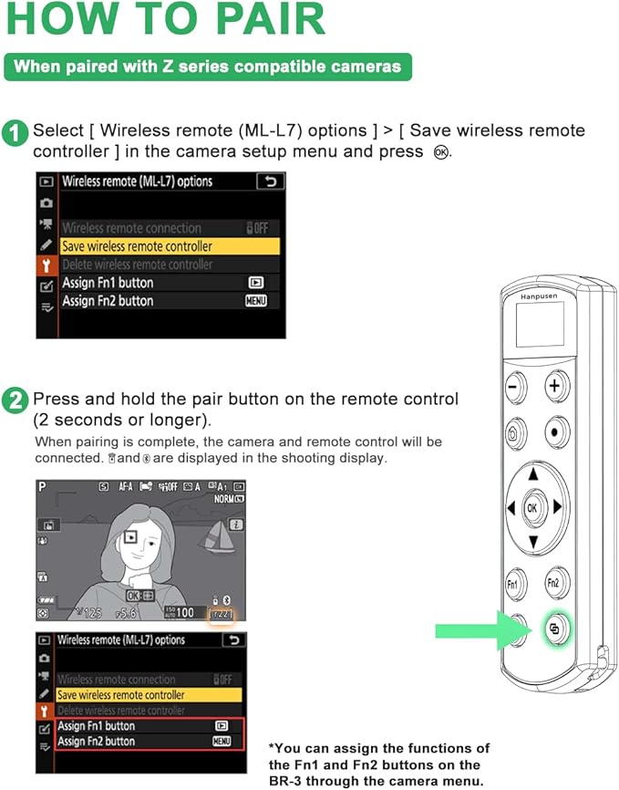 for Nikon Camera Remote Control, Hanpusen Rechargeable Wireless Shutter Release with OLED Screen for Nikon Z6 III/Zf/Z5II/Z50/Z50 II/Z fc/P1000/P1100/P950/B600/A1000/Z6 II/Z30/Z5/Z7 II, Replace ML-L7
