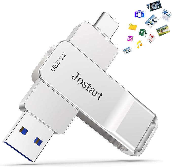 USB C Flash Drive 1 TB, 500MB/s High Speed Thumb Drive, USB 3.2 + Type C Dual Drive, Portable Memory Stick for iPhone15/16/PS4/Tablet/Laptop/PC Data Backup, Sliver