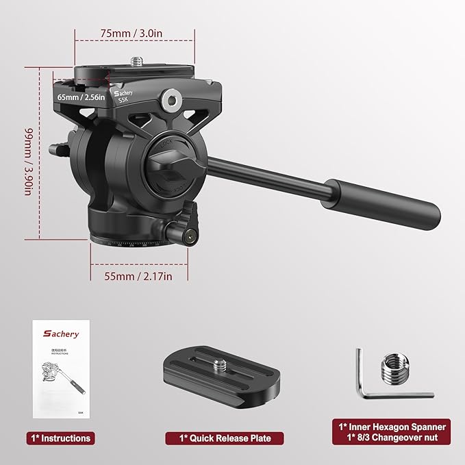 Video Photography Tripod Head, DSLR Photography Head, with a 55mm Flat Base,Suitable for Digital Single-Lens Reflex Cameras, camcorders, telescopes. Maximum Load 11.02 lbs (5kg)
