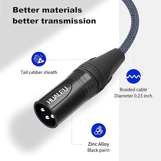 15FT 3Pin XLR Male to Male Audio Cable,Hi-End (OFC) Silver Plated Connector Studio Mixer Amplifier Adapter Cable-2 Pack