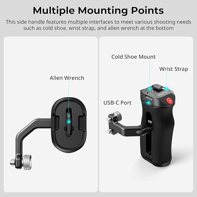 SMALLRIG Threaded Side Handle with Record Start/Stop Remote Trigger, 3 Control Cable, Compatible with Sony A7 III/ FX3/ A6600, for Canon R5II/ R5C, for FUJIFILM X-H2S/ X-T5, for Panasonic S5 II/ GH5