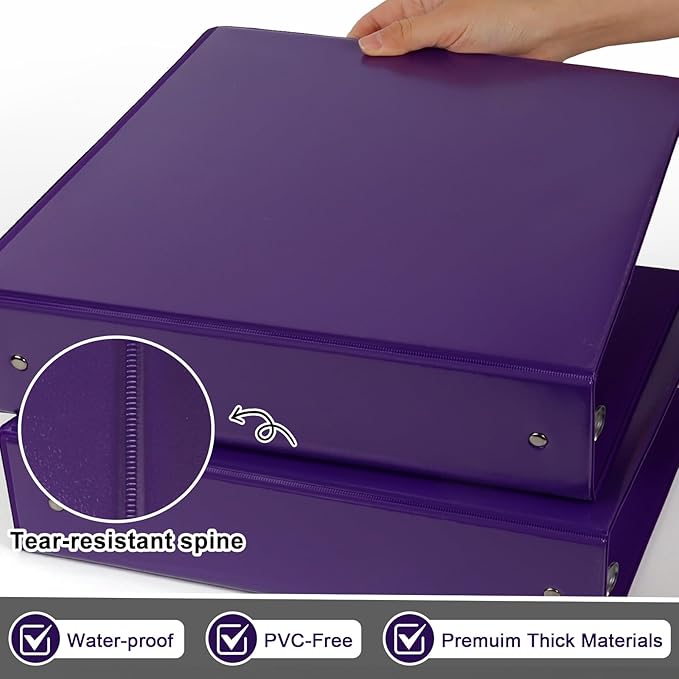 CIXILDTS 1.5-inch Round Ring Binder, Durable 1-1/2" 3 Ring Binder Fit Letter Size Paper, Purple, 6-Pack