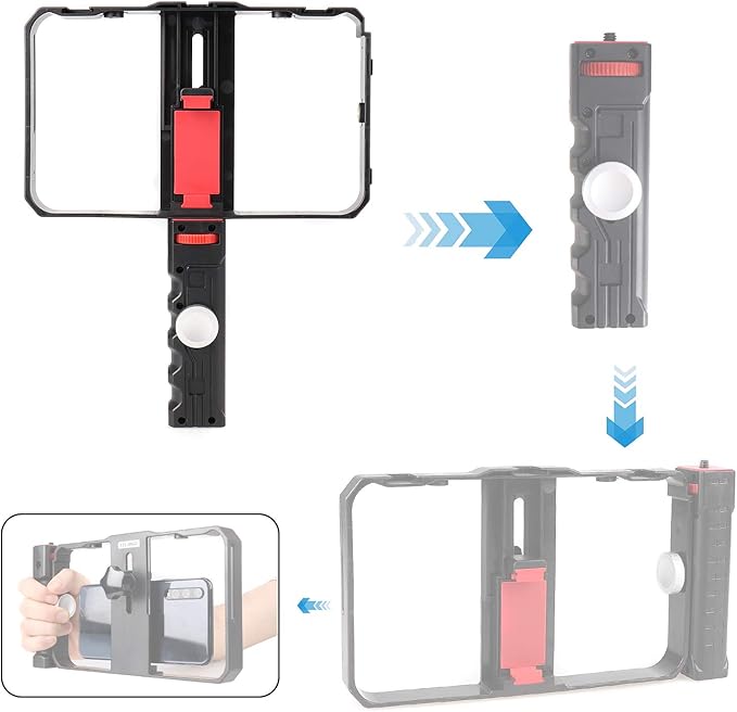 FocusFoto Smartphone Video Rig Camera Cage Mount Holder Stabilizer (Removable Handle Grip Version) with by-MM1 Microphone Mic + 49 LED Light Kit for Mobile Phone iPhone Filmmaking Videomaker