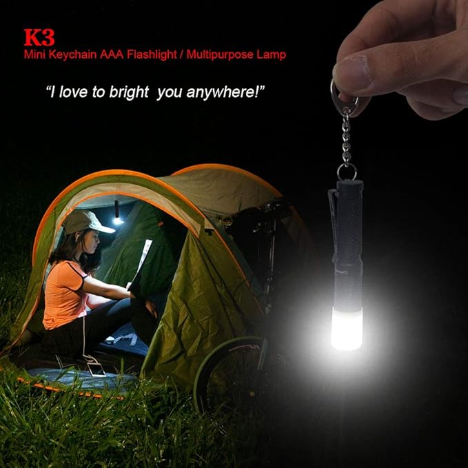 K3 Mini Keychain Flashlight AAA Small Keychain Light Bright 150 Lumens with Diffuser Clip,Multipurpose Pocket Light as Candle Hat Lamp Camp Lantern for Everyday EDC Dog Walking Hiking Camping