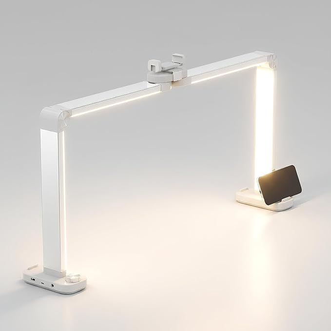 Neatfi LED Nail Tech Light, Desk Lamp for Nail Techs, Estheticians, Manicures, Facials, Threading, 40W, 3500 Lumens, Knob Control, Lampara para Mesa De Manicurista (with Charging Port, White)