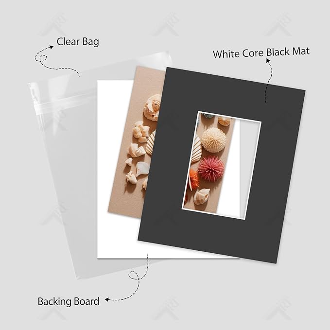 Golden State Art, Acid Free, Pack of 5, 8x10 Black Picture Mats Mattes with White Core Bevel Cut for 4x6 Photo + Backing + Bags