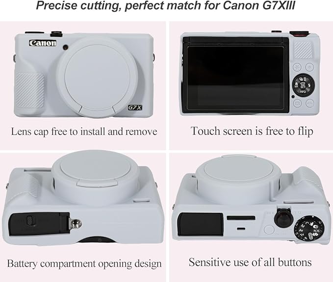 Pocoukate Case for Canon G7X Mark III Camera, Soft Silicone Protective Cover Skin with Removable Lens Cover for Powershot G7X Mark iii, Silicone Case with G7X3 Screen Protector Accessories - Gray
