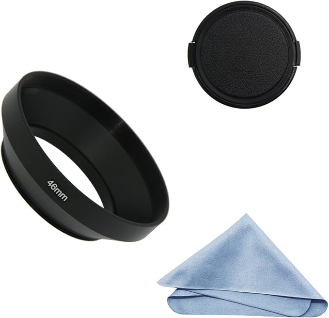 SIOTI 46mm Lens Hood, Oxidation Matte Anti Reflective Treatment, Aluminum Alloy, with 1 * 58mm Lens Cap, Compatible with Sony/Canon/Nikon/Fuji etc >16mm Camera Lens