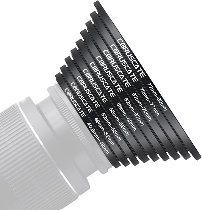 9Pcs Filter Ring Adapter Set,Camera Lens Filter Metal Stepping Rings Compatible All Brands UV ND CPL (40.5-49mm,49-52mm,52-55mm,55-58mm,58-62mm,62-67mm,67-72mm,72-77mm,77-82mm)