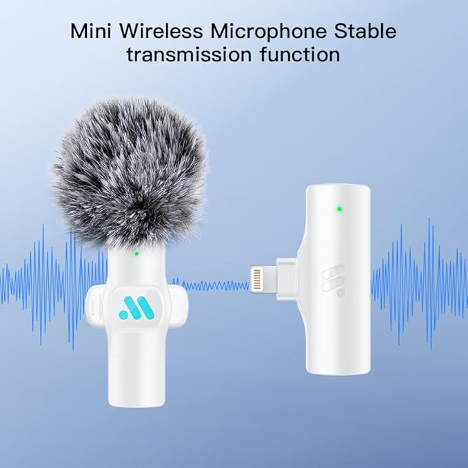 Lavalier Wireless Microphone for iPhone 7-14 iPad,mini Microphone for Game Live Streaming,Interviews,Video Recording（White）