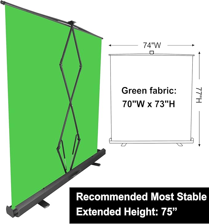 FUDESY Extra Large Green Screen, 74W X 77H inches Collapsible Chromakey Panel,Portable Retractable for Tiktok Video, Live Game,Aluminum Base,Wrinkle Resistant Fabric,Pull-up Style,Auto-Locking Frame