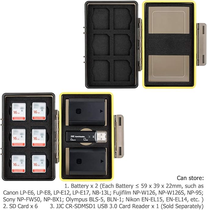 Sony NP-FZ100 NP-FW50 Battery SD Memory Card Case Holder for 6 SD 2 Battery, Water-Resistant & Shockproof, Camera Battery Storage Organizer Box for Sony A9 III III A7RIV A7RIII A7III A7SIII A1 A7M5