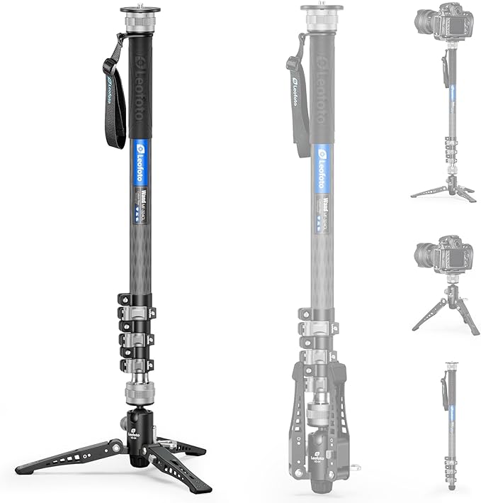 LEOFOTO Carbon Fiber Monopod with Pedal, 75.59" Portable Travel Monopod with Feet for Camera, Max Load 11.02LB/5KG, Compatible with Sony/Canon/Nikon/DSLR (MF-324CL)