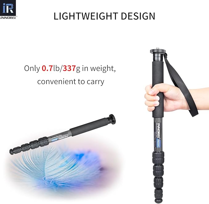 Carbon Fiber Camera Monopod INNOREL RM255C Professional Portable Compact Lightweight Travel 5-Section Monopod for Canon Nikon Sony DSLR Camera Video Camcorder DV Photography Bracket Load 15lbs/7kg