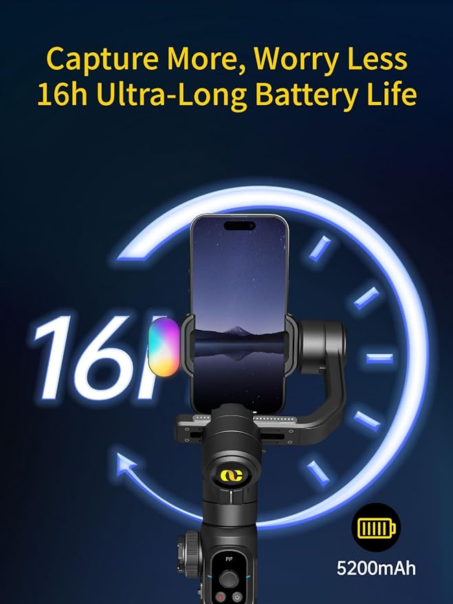AOCHUAN Gimbal Stabilizer for Smartphone, Phone Gimbal w/8" Extension Rod, Profession 3-Axis Stabilizer w/RGB Magnetic Fill Light for Video Recording, Compatible w/iPhone/Andriod-Smart S2 Kit