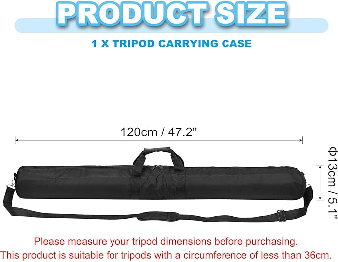 PATIKIL Tripod Carrying Case, 47.2" x 5.1" Heavy Duty Nylon Padded Tripod Bag with Adjustable Shoulder Straps and Handles for Light Stands Umbrellas Tripods Mic Speaker Stand, Black