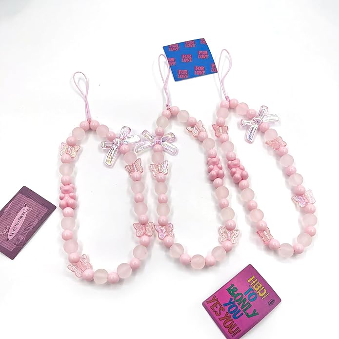 Pink Phone Charms Strap Y2k Kawaii Cute Butterfly Phone Charms Aesthetic Phone Case Accessories for Women (Pink)