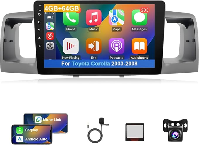 Leadfan Car Radio for Toyota Corolla 2003 2004 2005 2006 2007 2008, with Wireless Carplay, Android Auto, FM, Plug and Play/GPS Navi/SWC (for Corolla 2003-2008 with JBL&Big Screen, 4+64G)