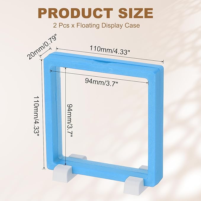 PATIKIL 2Pcs Floating Display Case, 4.3 Inch Jewelry Display Case Stand Challenge Coin Holder Frames Transparent Small Storage Box 3D for Necklace Bracelets Pendants, Navy Blue/White