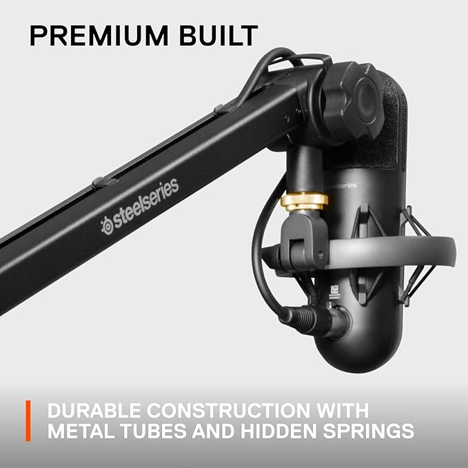 SteelSeries Alias/Alias Pro Mic Boom Arm — For Gaming, Streaming, and Podcasting — 360° Rotation — Desk Clamp — Folding Scissor Design — Hidden Springs — Cable Management — 3/8" and 5/8" Adapters