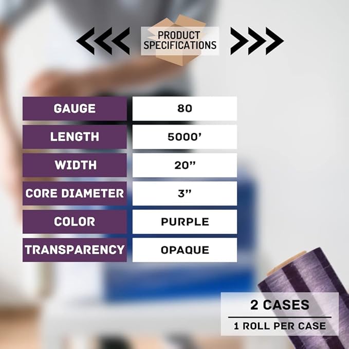 PSBM Purple Machine Stretch Wrap, 2 Pack, 20 Inch x 5000 Feet, 80 Gauge, Plastic Cling Dark Color Stretch Film Rolls for Packaging Packing Pallets