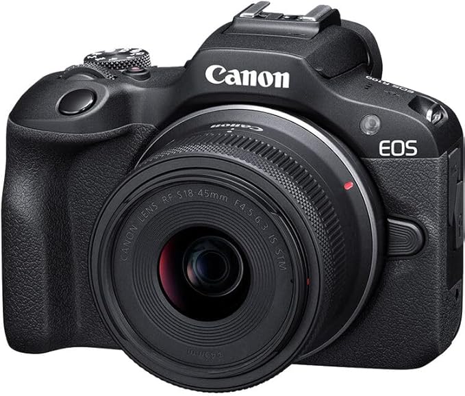 Canon EOS R100 Mirrorless Camera with 18-45mm Lens Bundle | 24.2MP APS-C Sensor, Dual Pixel AF & 4K Video | Great for Beginners, Travel, & Family Photography (6052C012) + 64GB Card + Bag + More