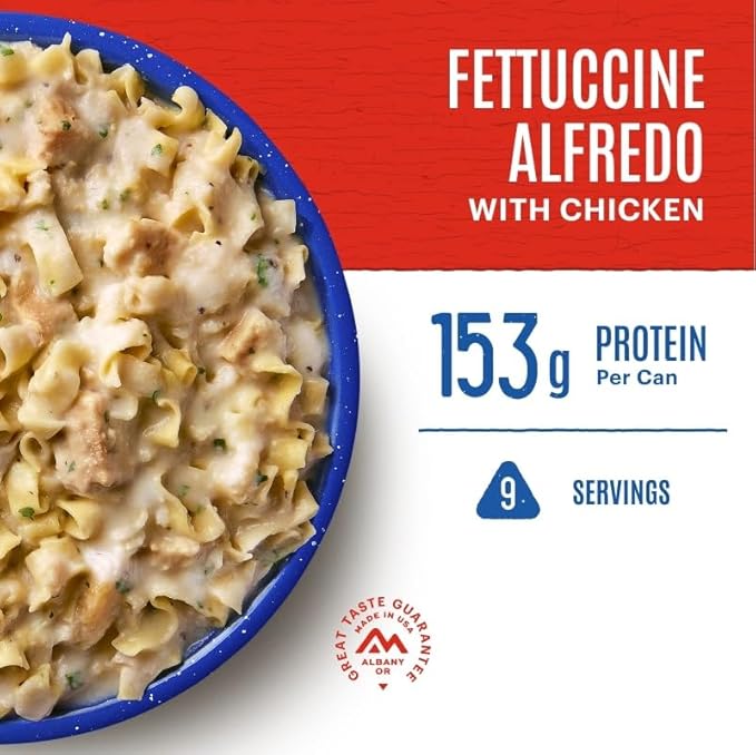 Mountain House Fettuccine Alfredo with Chicken Freeze-Dried Food for Camping, 9 Servings, 30-Year Shelf-Life