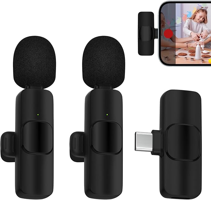 Wireless Microphone for iPhone 17 Pro Max/16/16e/16 Plus, Mini Lavalier Microphone USB C Wireless Lav Mic for Android Samsung S25FE S25 Ultra A17 A16, iPhone Video Recording,Interview,TikTok,YouTube