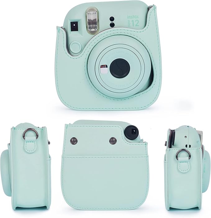 Phetium Instant mini 12 Camera Protective Case Compatible with Instax Mini 12 11,PU Leather Bag with Pocket and Adjustable Shoulder Strap (Mint Green)