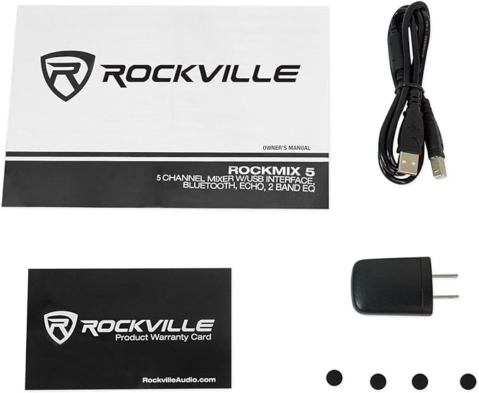 Rockville RockMix 5 Channel Pro Mixer w/USB Interface, Bluetooth, Echo, 2-Band EQ, Compact Design, Portable, for Podcasting and Live Music