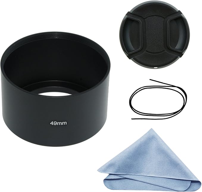 SIOTI 49mm Lens Hood, Oxidation Matte Anti Reflective Treatment, Aluminum Alloy, with 1 * 58mm Lens Cap, Compatible with Sony/Canon/Nikon/Fuji etc >85mm Camera Lens